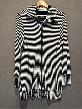 Soma Black & White Striped Zip-Front Utility Jacket